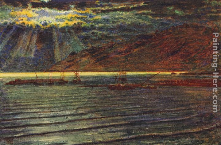 Fishingboats by Moonlight painting - William Holman Hunt Fishingboats by Moonlight art painting